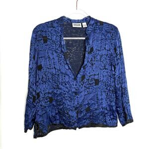CHICO's Design Vintage Blue Burnout Button Front Top Rayon Silk Chicos 0/US S